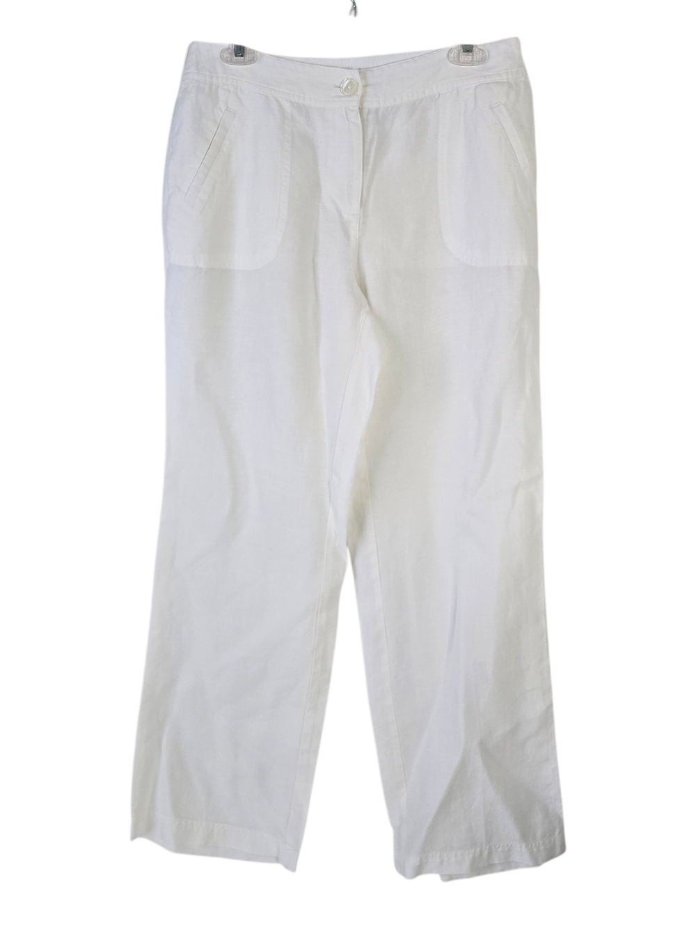Chico's White 100% Linen Straight Leg Pants Size 1 (M) Travel Resortwear